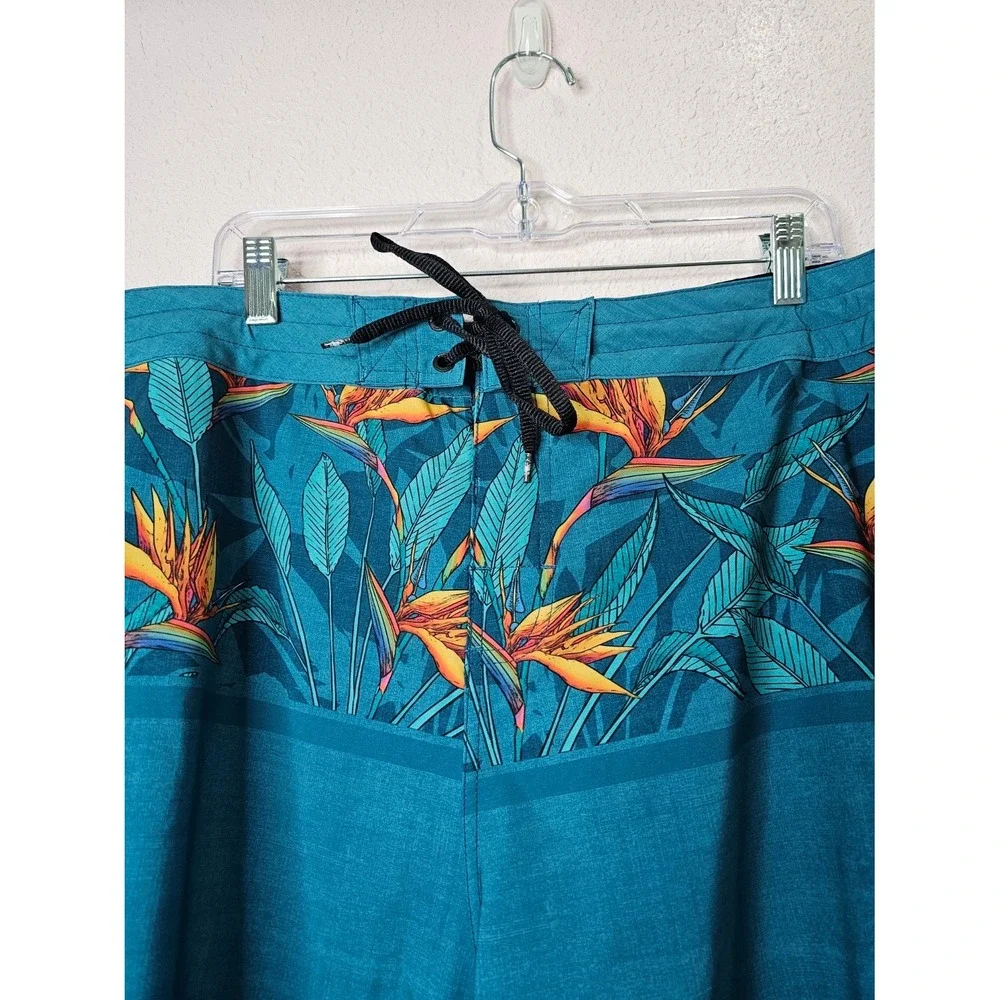 Body Glove Mens Vapor Board Shorts Teal Blue Floral Bird of Paradise Size 40